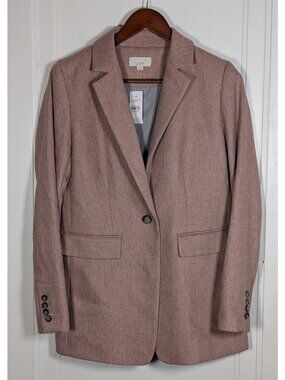 NEW Loft Pink & Gray Wool Blend Tweed Herringbone Blazer Women's Size 2 Buttons